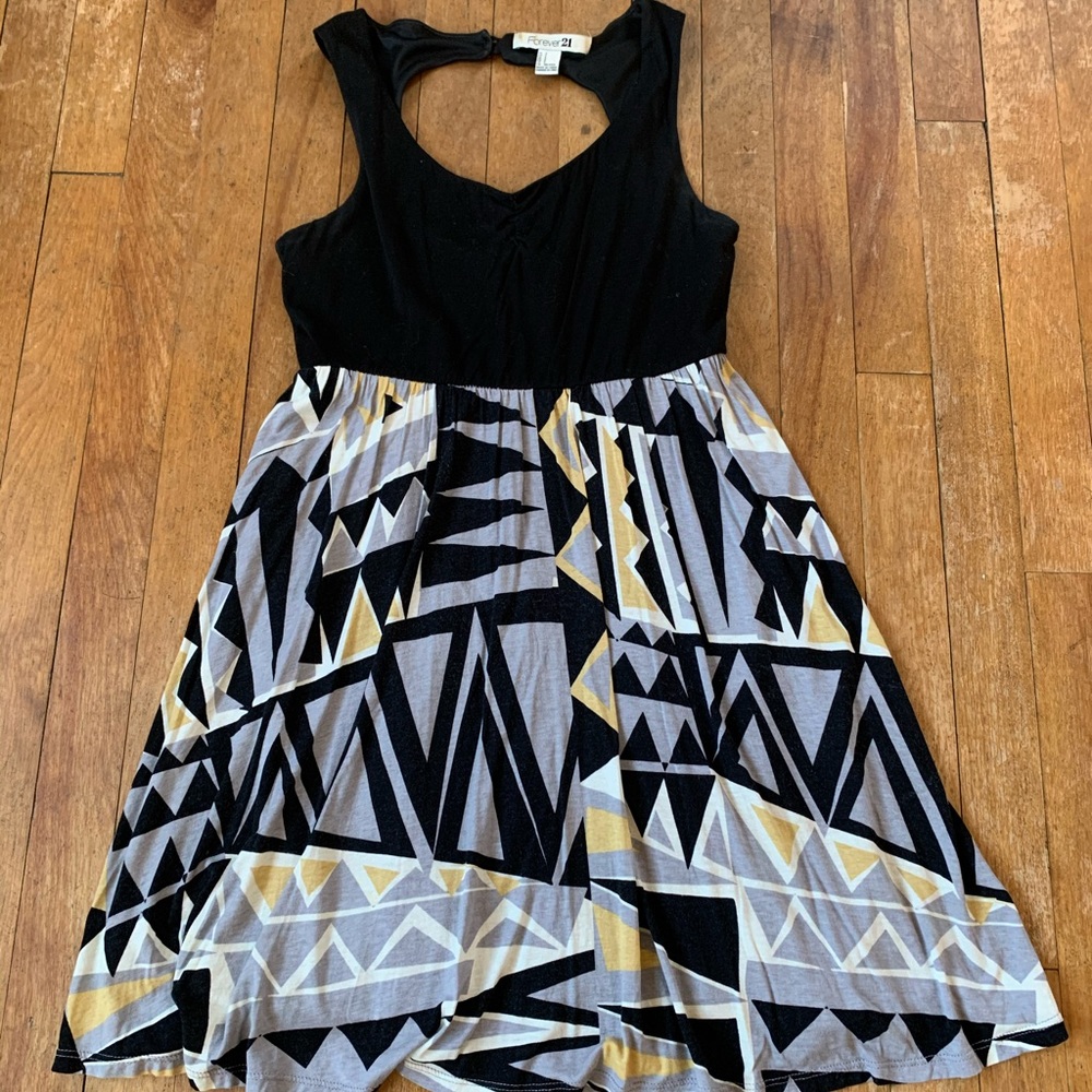 Black/grey/yellow graphic print dress